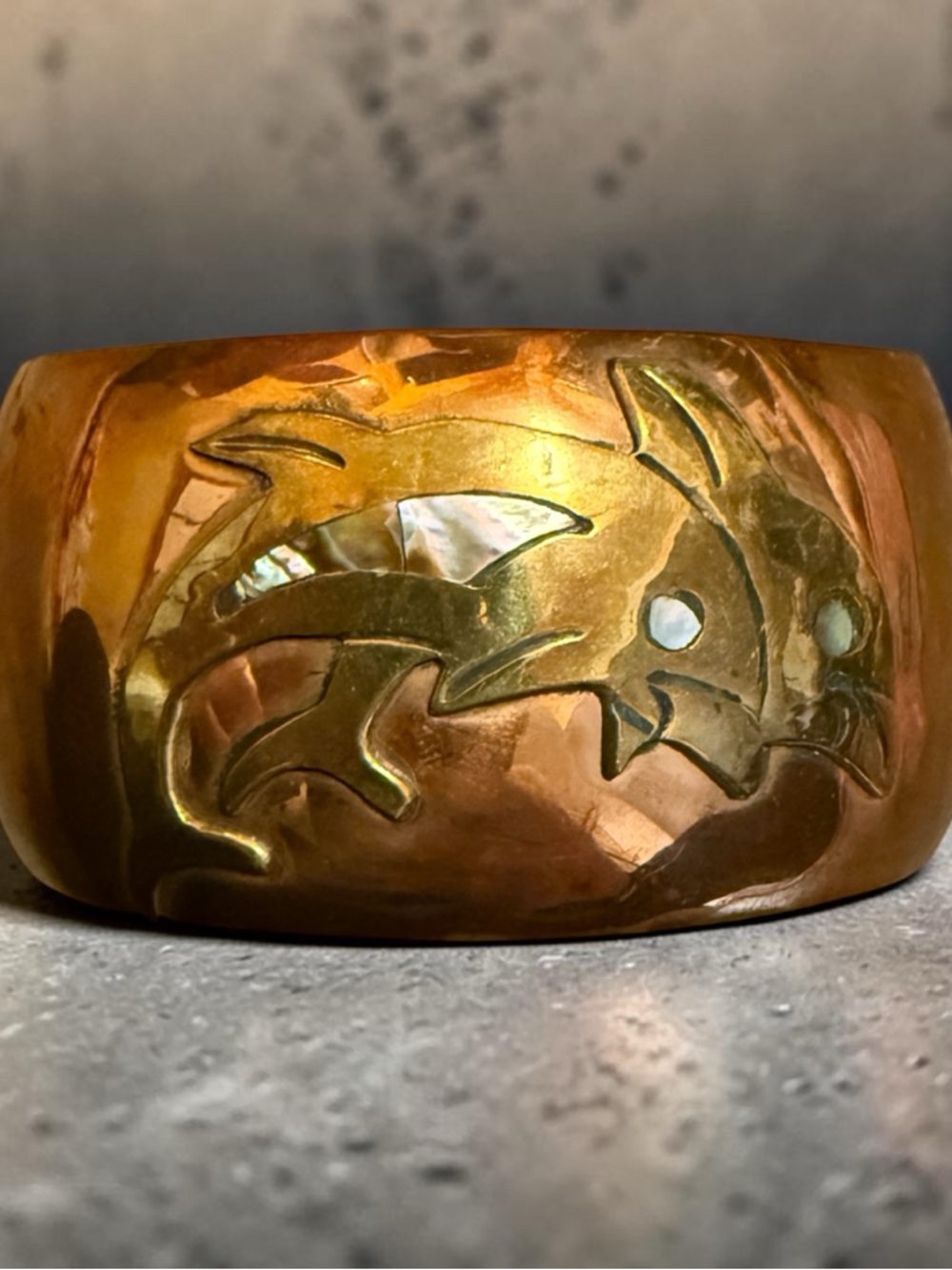 Vintage Handcrafted Copper and Brass Dolphin Cuff Bracelet with Dolphin Design - Picture 2 of 5